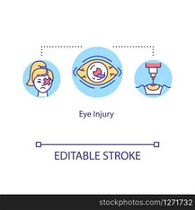 Eye injury, traumatism concept icon. Ophthalmology, physical and chemical traumas, closed and open globe injury idea thin line illustration. Vector isolated outline RGB color drawing. Editable stroke