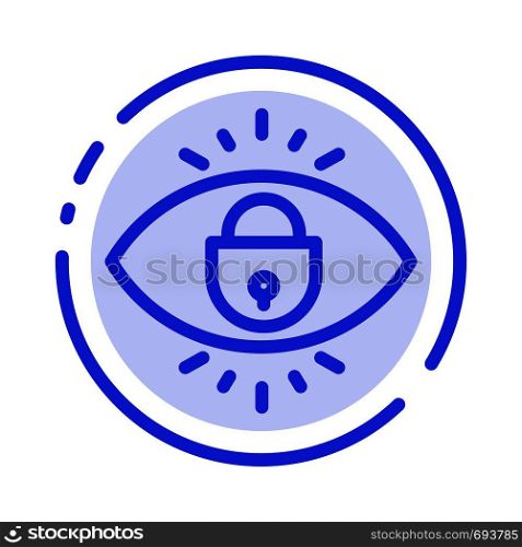 Eye, Internet, Security, Lock Blue Dotted Line Line Icon