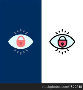 Eye, Internet, Security, Lock  Icons. Flat and Line Filled Icon Set Vector Blue Background
