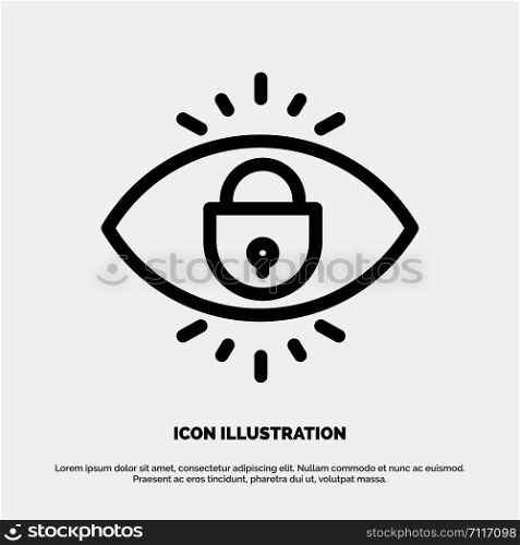 Eye, Internet, Security, Lock Line Icon Vector
