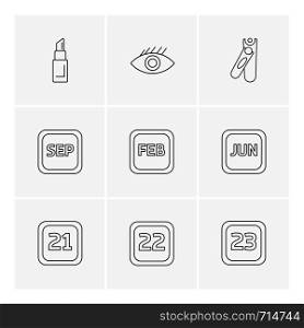 eye , lipstick , nailcutter ,calender , months , cosmetics , household , year , dates , countinng , washroom , items ,icon, vector, design, flat, collection, style, creative, icons