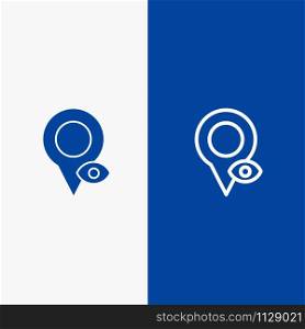 Eye, Location, Map, Pointer Line and Glyph Solid icon Blue banner Line and Glyph Solid icon Blue banner