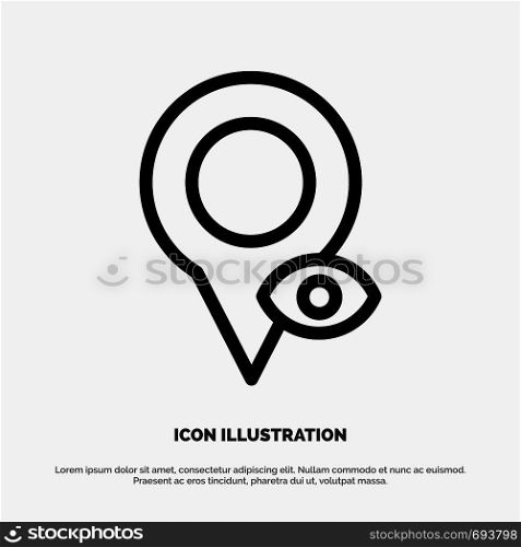 Eye, Location, Map, Pointer Line Icon Vector