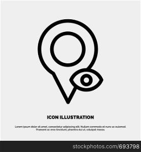 Eye, Location, Map, Pointer Line Icon Vector