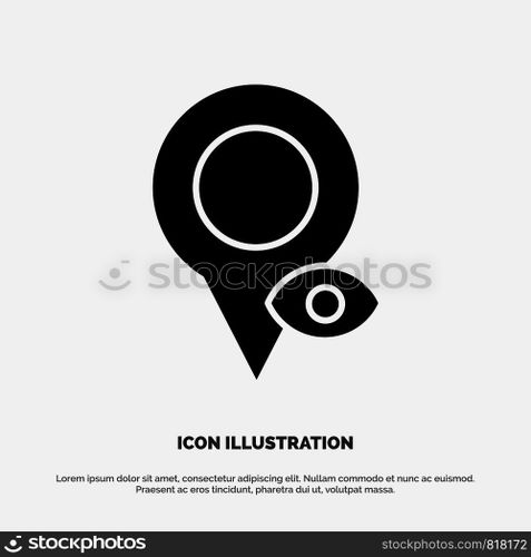 Eye, Location, Map, Pointer solid Glyph Icon vector
