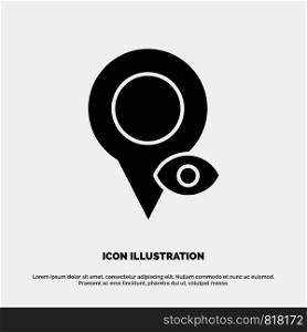 Eye, Location, Map, Pointer solid Glyph Icon vector