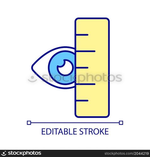 Eye measurement RGB color icon. Preoperative appointment. Taking measurements and vision test before procedure. Isolated vector illustration. Simple filled line drawing. Editable stroke. Eye measurement RGB color icon