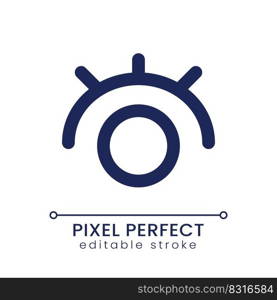 Eye pixel perfect linear ui icon. Views amount. Seen message. Messenger and social media. GUI, UX design. Outline isolated user interface element for app and web. Editable stroke. Poppins font used. Eye pixel perfect linear ui icon