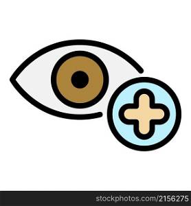 Eye plus icon. Outline eye plus vector icon color flat isolated. Eye plus icon color outline vector