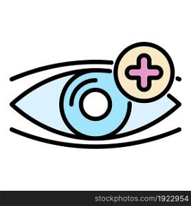 Eye plus vision icon. Outline eye plus vision vector icon color flat isolated on white. Eye plus vision icon color outline vector
