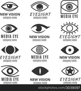 Eye, see, vision media logos vector set. Eye, see, vision media logos vector set. Logotype with human pupil illustration