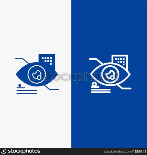Eye, Tap, Eye tap, Technology Line and Glyph Solid icon Blue banner Line and Glyph Solid icon Blue banner