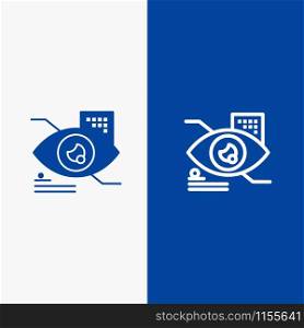 Eye, Tap, Eye tap, Technology Line and Glyph Solid icon Blue banner Line and Glyph Solid icon Blue banner