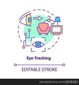 Eye-tracking concept icon. Gaze point tracker. Visual attention analysis tool. Eye movement measurement abstract idea thin line illustration. Vector isolated outline color drawing. Editable stroke. Eye-tracking concept icon