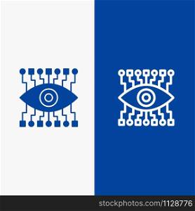 Eye, Watch, Construction Line and Glyph Solid icon Blue banner Line and Glyph Solid icon Blue banner