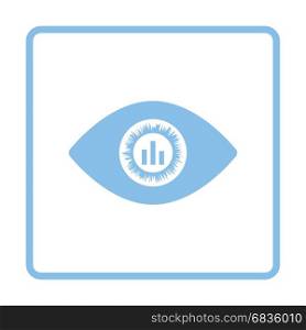 Eye with market chart inside pupil icon. Blue frame design. Vector illustration.