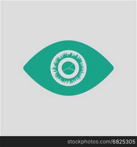 Eye with market chart inside pupil icon. Gray background with green. Vector illustration.