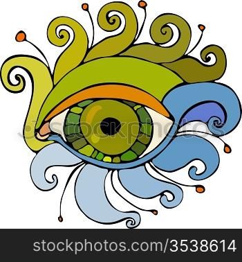 Eye with the twirled eyelashes on a white background