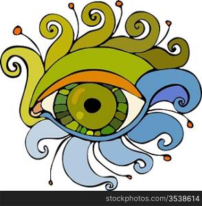 Eye with the twirled eyelashes on a white background