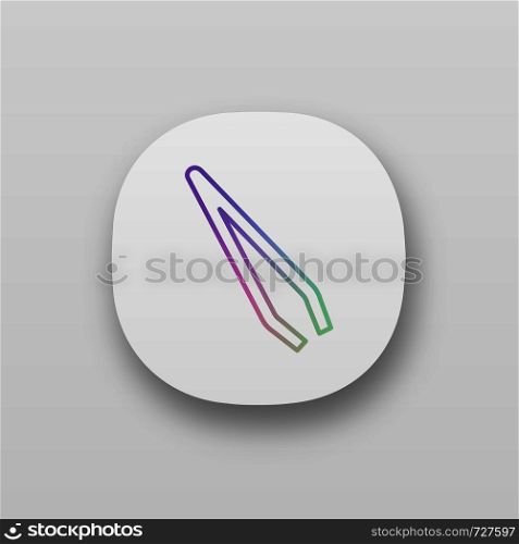 Eyebrow tweezers app icon. UI/UX user interface. Cosmetic tweezers. Hair removal tool. Web or mobile application. Vector isolated illustration. Eyebrow tweezers app icon