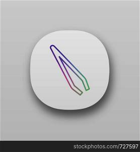 Eyebrow tweezers app icon. UI/UX user interface. Cosmetic tweezers. Hair removal tool. Web or mobile application. Vector isolated illustration. Eyebrow tweezers app icon