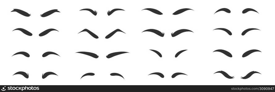 Eyebrows shapes Set. Eyebrow shapes. Various types of eyebrows. Eyebrow shaping for women. Classic type and different thickness of brows.. Eyebrows shapes Set. Eyebrow shapes. Various types of eyebrows. Eyebrow shaping for women.
