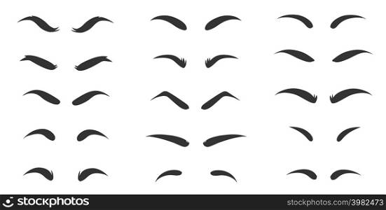 Eyebrows shapes Set. Eyebrow shapes. Various types of eyebrows. Makeup tips. Classic type and different thickness of brows.. Eyebrows shapes Set. Eyebrow shapes. Various types of eyebrows. Makeup tips.