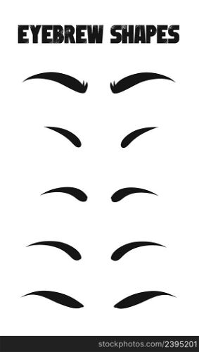 Eyebrows shapes Set. Eyebrow shapes. Various types of eyebrows. Makeup tips. Eyebrow shaping for women. Classic type and different thickness of brows.. Eyebrows shapes Set. Eyebrow shapes. Various types of eyebrows. Makeup tips. Eyebrow shaping for women.