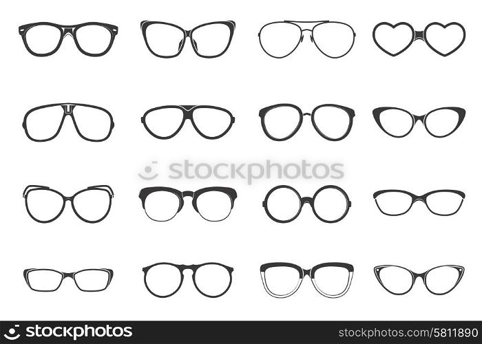 Eyeglasses fashion accessory flat black icons set isolated vector illustration. Eyeglasses Set Flat