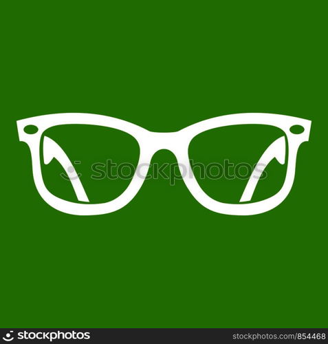 Eyeglasses icon white isolated on green background. Vector illustration. Eyeglasses icon green