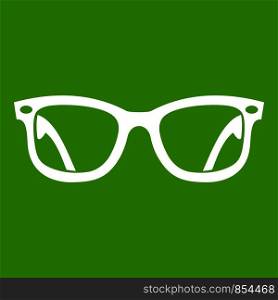 Eyeglasses icon white isolated on green background. Vector illustration. Eyeglasses icon green