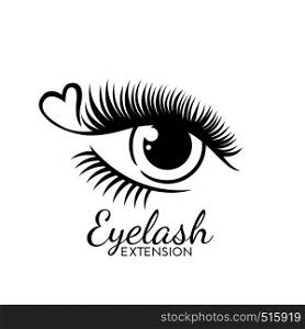 Eyelash extension logo isolated on white background. Design element for beauty salon. Vector illustration.. Cute Eyelash extension logo isolated on white.