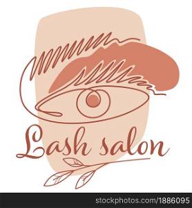 Eyelashes extension or correction, isolated label or logotype of eye with decorative foliage. Studio or salon for female clients. Cosmetics and makeup, professional lashmaker. Vector in flat style. Lash salon and care of eyelashes and brows vector