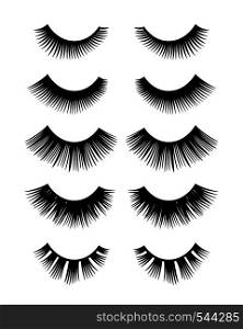 Eyelashes set isolated on white background, Vector illustration.. Black Eyelashes set isolated on white background,