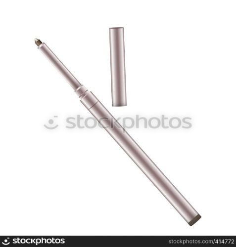 Eyeliner 3d template pencil. Make up realistic pen. Liner. Crayon. Cosmetic Makeup Metal Eyeliner Pencils. Vector Illustration.