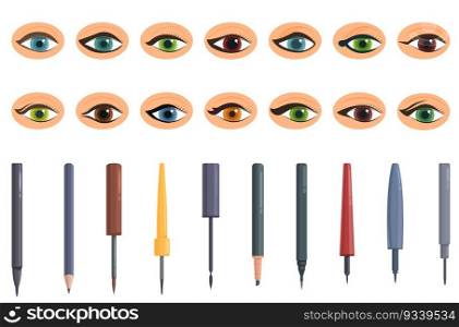 Eyeliner icons set cartoon vector. Makeup arrow. Eye shape. Eyeliner icons set cartoon vector. Makeup arrow