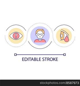 Eyes disease diagnostic loop concept icon. Ophthalmological problems treatment. Patient care abstract idea thin line illustration. Isolated outline drawing. Editable stroke. Arial font used. Eyes disease diagnostic loop concept icon