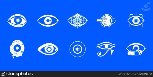 Eyes icon set. Simple set of eyes vector icons for web design isolated on blue background. Eyes icon blue set vector