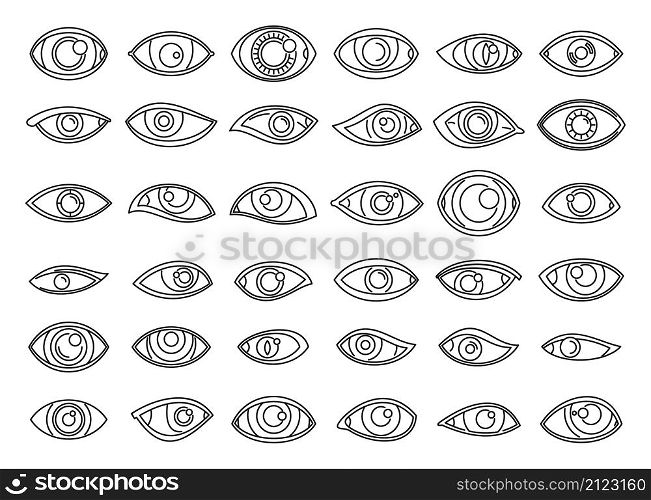 Eyes icons set outline vector. Face organ. People eyes anatomy. Eyes icons set outline vector. Face organ
