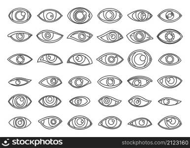 Eyes icons set outline vector. Face organ. People eyes anatomy. Eyes icons set outline vector. Face organ