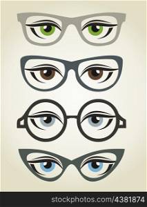 Eyes in glasses. A vector illustration