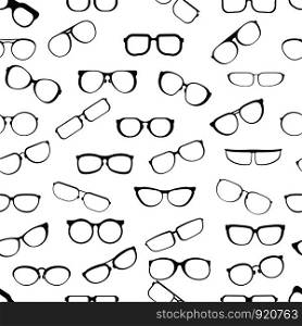 Eyesight glasses with various styles of plastic framing isolated cartoon flat vector seamless pattern illustrations set on white background. Fashionable facial male and female accessory for vision improvement.. Eyesight glasses with various styles of plastic framing isolated cartoon flat vector seamless pattern