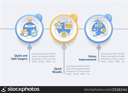 Eyesight improvement vector infographic template. Better sight presentation outline design elements. Data visualization with 3 steps. Process timeline info chart. Workflow layout with line icons. Eyesight improvement vector infographic template
