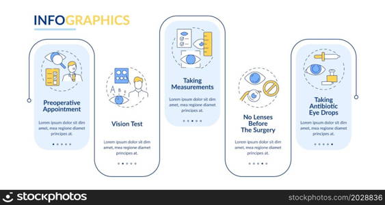 Eyesight surgery vector infographic template. Vision check presentation outline design elements. Data visualization with 5 steps. Process timeline info chart. Workflow layout with line icons. Eyesight surgery vector infographic template