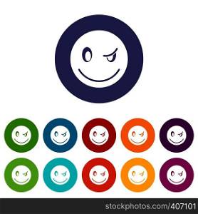Eyewink emoticon set icons in different colors isolated on white background. Eyewink emoticon set icons
