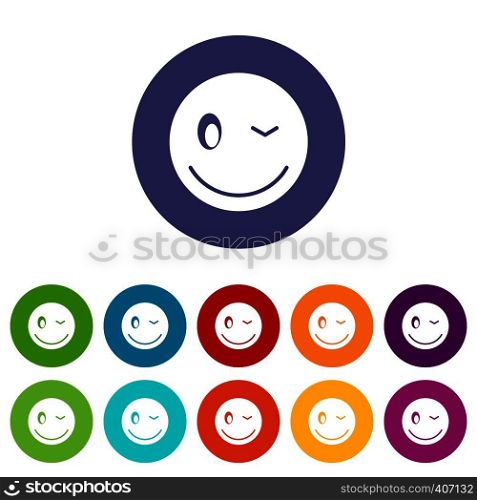 Eyewink emoticon set icons in different colors isolated on white background. Eyewink emoticon set icons