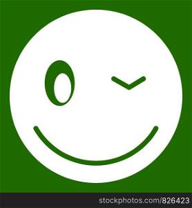 Eyewink emoticon white isolated on green background. Vector illustration. Eyewink emoticon green