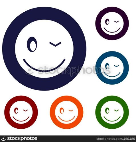 Eyewink emoticons set in flat circle reb, blue and green color for web. Eyewink emoticons set
