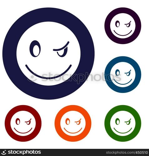 Eyewink emoticons set in flat circle reb, blue and green color for web. Eyewink emoticons set