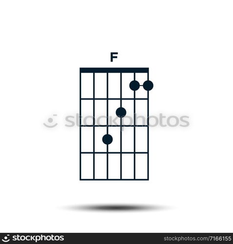 F, Basic Guitar Chord Chart Icon Vector Template